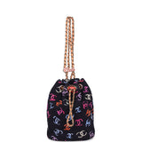 Chanel Medium CC Drawstring Backpack Multicolored Printed Fabric Light Gold Hardware