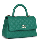 Chanel Mini Coco Top Handle Flap Bag Dark Green Caviar Light Gold Hardware