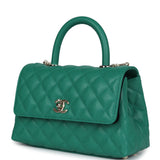Chanel Mini Coco Top Handle Flap Bag Dark Green Caviar Light Gold Hardware