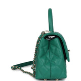 Chanel Mini Coco Top Handle Flap Bag Dark Green Caviar Light Gold Hardware