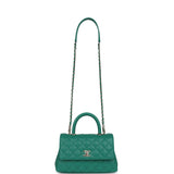 Chanel Mini Coco Top Handle Flap Bag Dark Green Caviar Light Gold Hardware