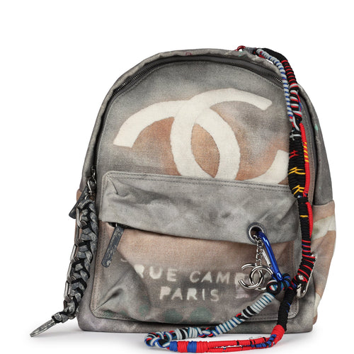 Chanel Graffiti Backpack Grey Multicolored Canvas Silver Hardware