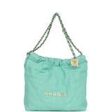 Chanel Small 22 Bag Light Green Washed Denim Gold Hardware