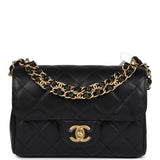 Chanel Mini Top Handle Flap Bag Black Grained Calfskin Brushed Gold Hardware