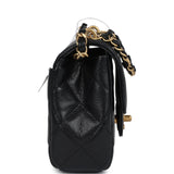 Chanel Mini Top Handle Flap Bag Black Grained Calfskin Brushed Gold Hardware