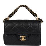 Chanel Mini Top Handle Flap Bag Black Grained Calfskin Brushed Gold Hardware