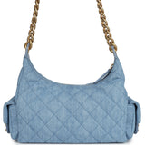Chanel Large Cargo Hobo Bag Light Blue Washed Denim Brushed Gold Hardware