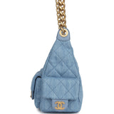 Chanel Large Cargo Hobo Bag Light Blue Washed Denim Brushed Gold Hardware