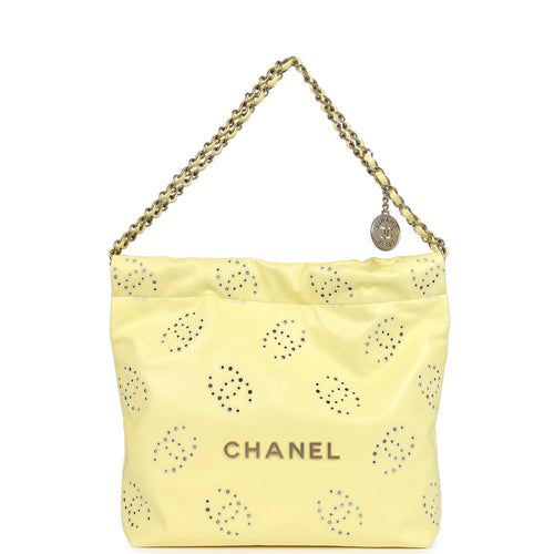 Chanel Small 22 Bag Yellow Shiny Calfskin Brushed Gold Hardware