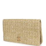 Chanel CC Woven Clutch Gold Natural Raffia Antique Gold Hardware
