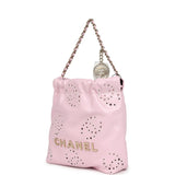 Chanel Mini 22 Bag Pink Shiny Calfskin Brushed Gold Hardware