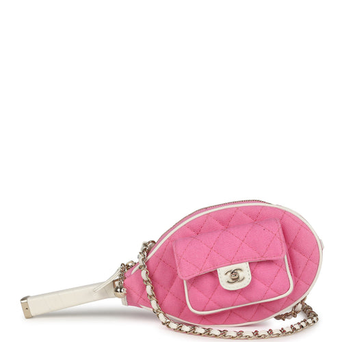 Chanel "Monte-Carlo" Mini Crossbody Tennis Bag Light Pink and White Canvas Light Gold Hardware
