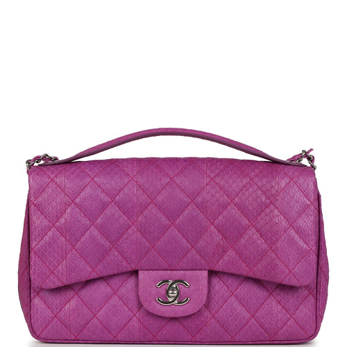 Pre-owned Chanel Medium Easy Carry Flap Bag Purple Python Silver Hardware