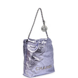 Chanel Mini 22 Bag Purple Metallic Calfskin Brushed Silver Hardware