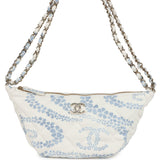 Chanel Large Coco Beach Hobo Bag in White and Blue Denim Light Gold Hardware