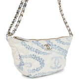 Chanel Large Coco Beach Hobo Bag in White and Blue Denim Light Gold Hardware