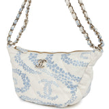 Chanel Large Coco Beach Hobo Bag in White and Blue Denim Light Gold Hardware