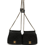 Pre-owned Chanel Twins Side Pack Black Lambskin Faux Pearls & Brushed Gold Hardware