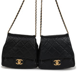 Pre-owned Chanel Twins Side Pack Black Lambskin Faux Pearls & Brushed Gold Hardware