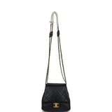 Pre-owned Chanel Twins Side Pack Black Lambskin Faux Pearls & Brushed Gold Hardware