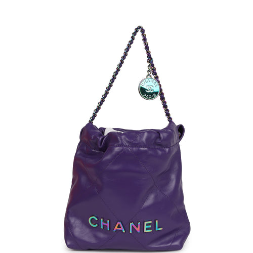 Chanel Mini 22 Bag Dark Purple Lambskin Rainbow Hardware
