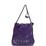 Chanel Mini 22 Bag Dark Purple Lambskin Rainbow Hardware