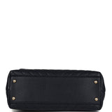 Pre-owned Chanel Small Coco Top Handle Navy Blue Chevron Caviar Antique Gold Hardware