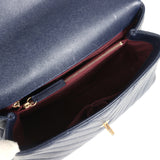 Pre-owned Chanel Small Coco Top Handle Navy Blue Chevron Caviar Antique Gold Hardware