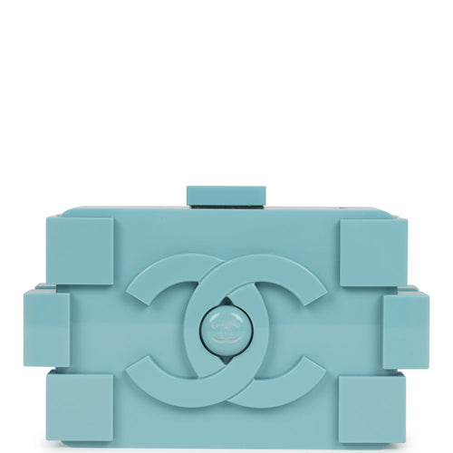 Pre-owned Chanel Supermarket Boy Brick Lego Minaudiere Clutch Light Blue Plexiglass Silver Hardware