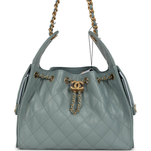 Chanel Small 25 Hobo Bag Green Caviar Antique Gold Hardware