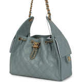 Chanel Small 25 Hobo Bag Green Caviar Antique Gold Hardware