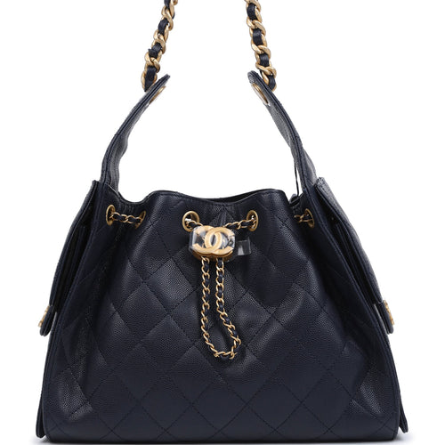 Chanel Small 25 Hobo Bag Dark Navy Caviar Antique Gold Hardware