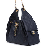 Chanel Small 25 Hobo Bag Dark Navy Caviar Antique Gold Hardware
