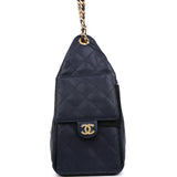 Chanel Small 25 Hobo Bag Dark Navy Caviar Antique Gold Hardware