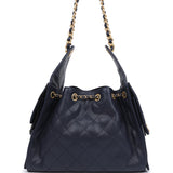 Chanel Small 25 Hobo Bag Dark Navy Caviar Antique Gold Hardware