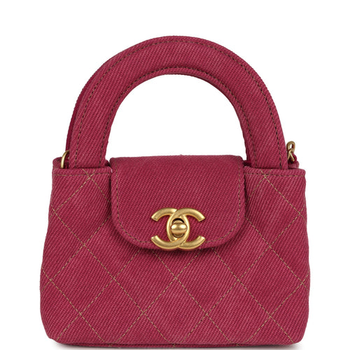Chanel Nano Kelly Shopper Fuchsia Washed Denim Brushed Gold Hardware