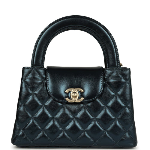 Chanel Small Kelly Shopper Metallic Blue Calfskin Brushed Gold Hardware