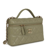 Chanel Trendy Top Handle Long Vanity Case with Chain Khaki Caviar Light Gold Hardware
