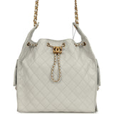 Chanel Medium 25 Hobo Bag Light Grey Caviar Antique Gold Hardware