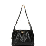 Chanel Small 25 Hobo Bag Black Shiny Crumpled Calfskin Mixed Metal Hardware