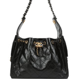 Chanel Small 25 Hobo Bag Black Shiny Crumpled Calfskin Mixed Metal Hardware