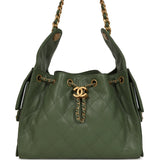 Chanel Small 25 Hobo Bag Khaki Caviar Antique Gold Hardware