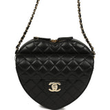 Chanel CC In Love Large Heart Bag with Chain Black Lambskin Light Gold Hardware