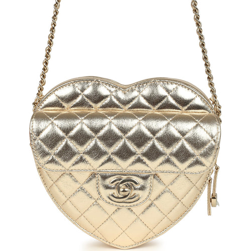 Chanel CC In Love Large Heart Bag with Chain Gold Metallic Lambskin Light Gold Hardware