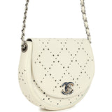Pre-owned Chanel Perforated Messenger Bag White Caviar Silver Hardware