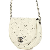 Pre-owned Chanel Perforated Messenger Bag White Caviar Silver Hardware