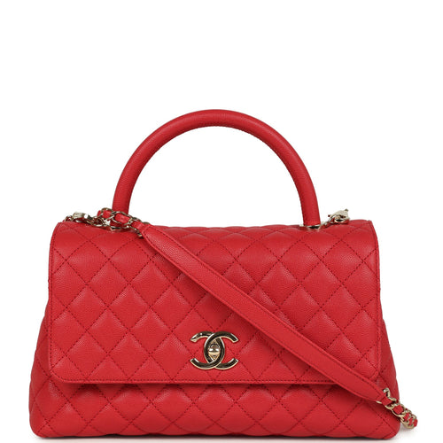 Chanel Small Coco Handle Flap Bag Red Caviar Light Gold Hardware