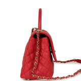 Chanel Small Coco Handle Flap Bag Red Caviar Light Gold Hardware