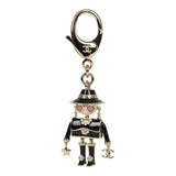 Chanel Gabrielle Doll Key Ring Black Resin & Faux Pearls Light Gold Tone Hardware