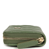 Chanel Classic Zipped Coin Purse Wallet Khaki Shiny Caviar Light Gold Hardware